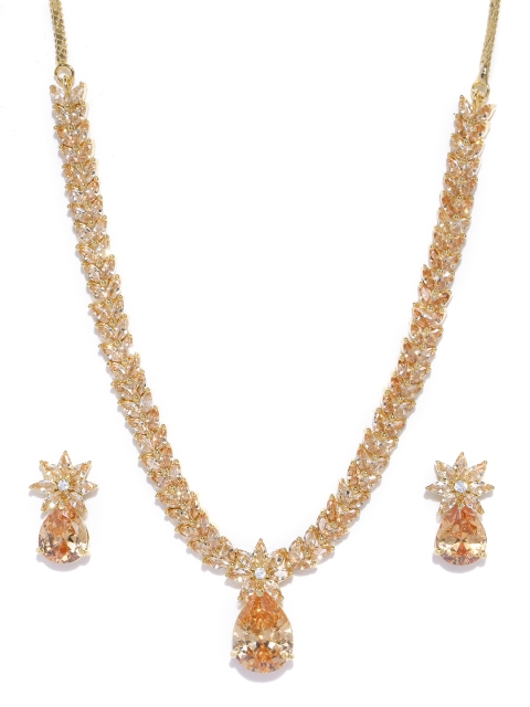 

Melani Borsa Peach-Coloured Gold-Plated CZ & AD Studded Handcrafted Jewellery Set