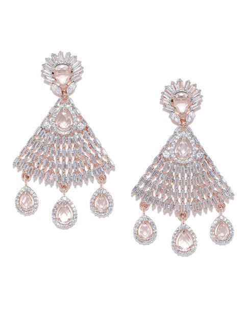 

Melani Borsa Rose Gold-Plated CZ Stone-Studded Handcrafted Triangular Drop Earrings