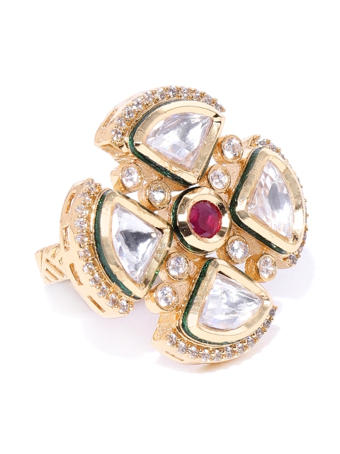 

Melani Borsa Magenta Gold-Plated Kundan-Studded Adjustable Finger Ring