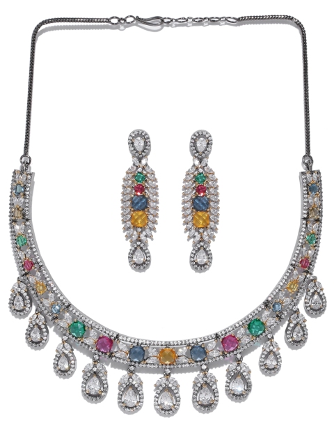 

Melani Borsa Green & Blue Gold-Plated CZ & AD Studded Handcrafted Jewellery Set