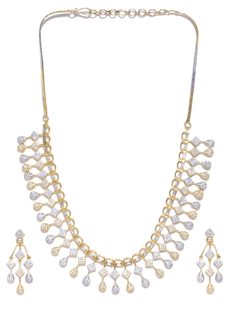 

Melani Borsa Silver-Toned Gold Plated CZ & AD Studded Handcrafted Jewellery Set