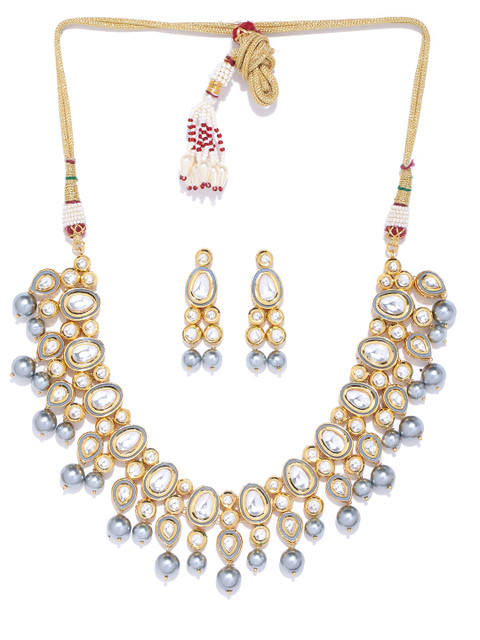 

Melani Borsa Grey Gold-Plated Kundan Studded & Beaded Handcrafted Jewellery Set