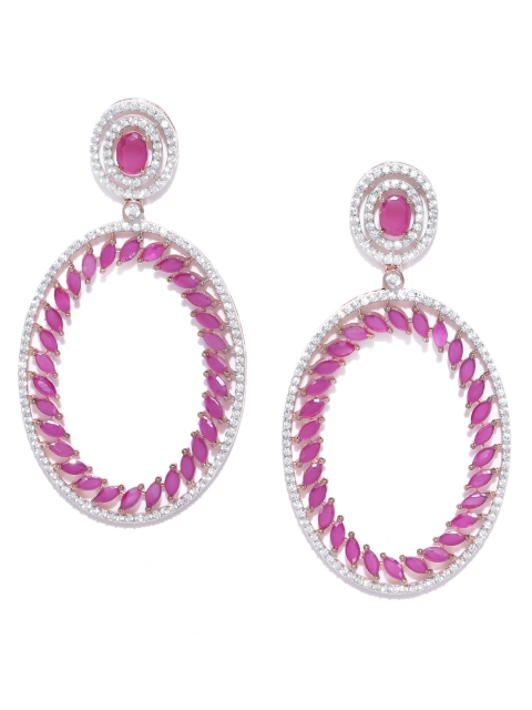 

Melani Borsa Magenta Gold-Plated CZ Studded Handcrafted Oval Drop Earrings