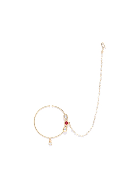 

Melani Borsa Pink Gold-Plated Kundan Studded & Beaded Chained Nose Ring