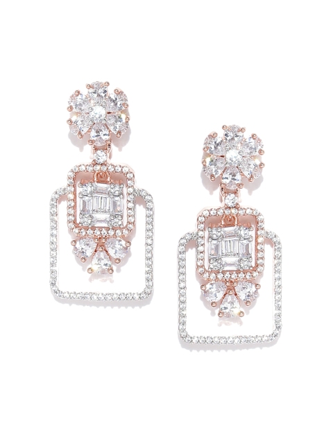 

Melani Borsa Rose Gold-Plated CZ-Studded Handcrafted Geometric Drop Earrings
