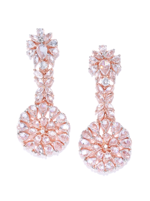 

Melani Borsa Rose Gold-Plated CZ-Studded Handcrafted Floral Drop Earrings