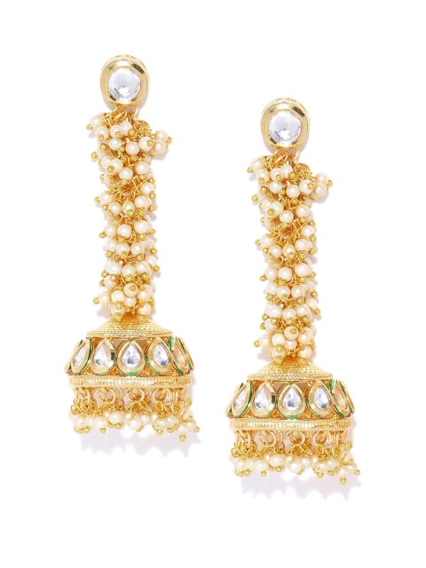 

Melani Borsa Off-White Gold-Plated Kundan-Studded Handcrafted Dome-Shaped Jhumkas