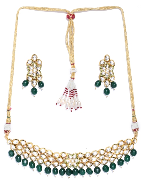 

Melani Borsa Green Gold-Plated Kundan Studded & Beaded Handcrafted Jewellery Set