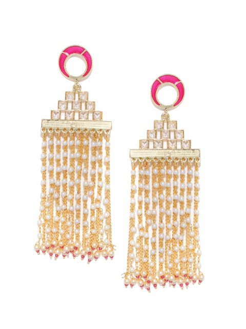 

Melani Borsa Pink Gold-Plated Kundan-Studded Tasselled Handcrafted Classic Drop Earrings