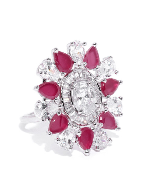 

Melani Borsa Magenta Silver-Plated CZ Studded Adjustable Finger Ring