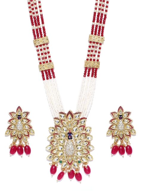 

Melani Borsa Maroon & Off-White Gold-Plated CZ & Kundan Studded Handcrafted Jewellery Set