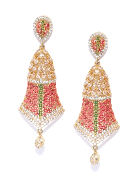 

Melani Borsa Pink Gold-Plated CZ-Studded Handcrafted Classic Drop Earrings