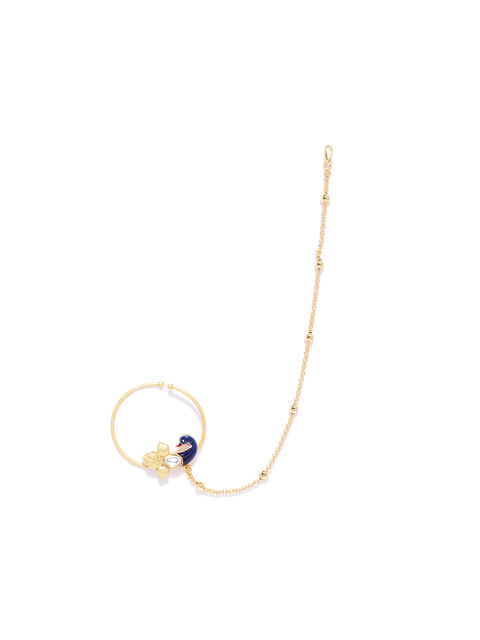 

Melani Borsa Navy Blue Gold-Plated Kundan Studded Chained Nose Ring