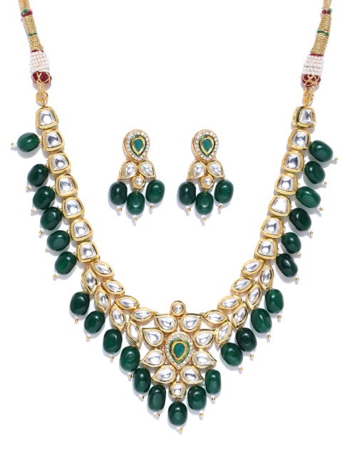 

Melani Borsa Green Gold-Plated Kundan Studded & Beaded Handcrafted Jewellery Set