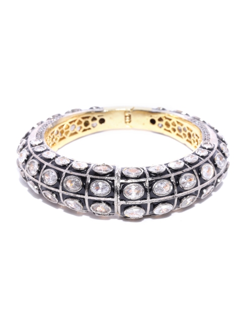 

Melani Borsa Women Black & Silver-Toned Gold-Plated CZ-Studded Handcrafted Bangle