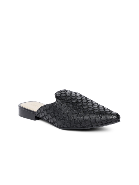 

TRENDS & TRADES Women Black Textured Mules
