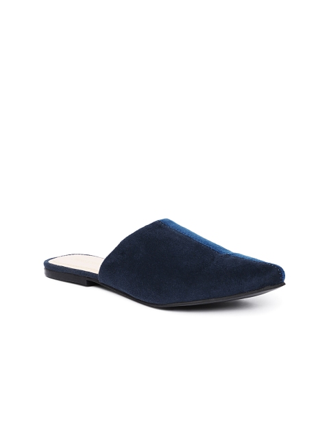 

TRENDS & TRADES Women Blue Colourblocked Synthetic Suede Mules