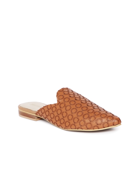 

TRENDS & TRADES Women Tan Brown Embroidered Mules