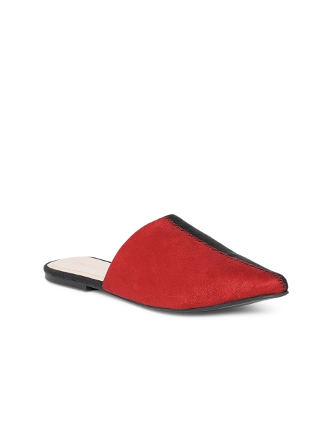 

TRENDS & TRADES Women Red Colourblocked Synthetic Suede Mules