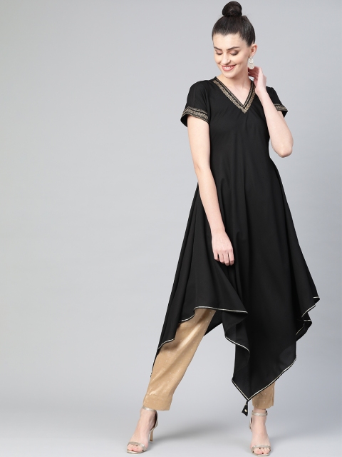

Ahalyaa Women Black Solid A-Line Kurta
