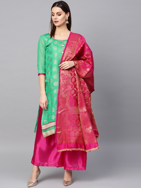 

Ishin Green & Pink Woven Design Unstitched Dress Material