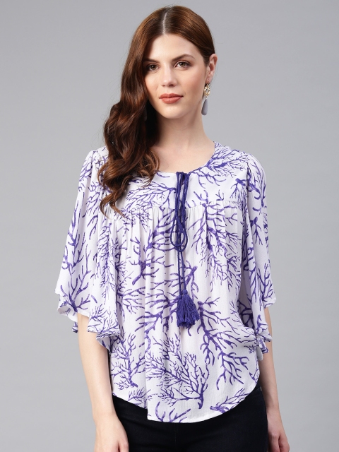 

Alena Women White & Blue Printed Kaftan Top