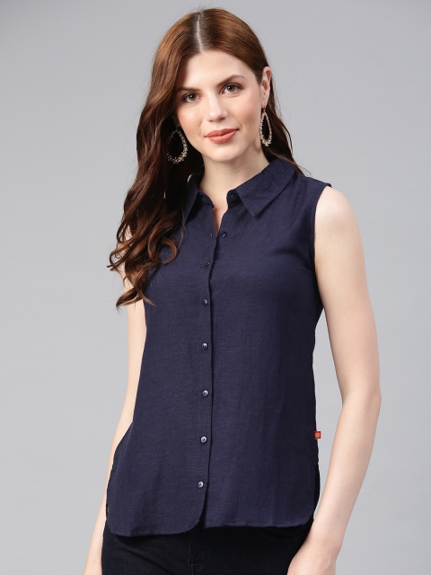 

Alena Women Navy Blue Regular Fit Solid Casual Shirt