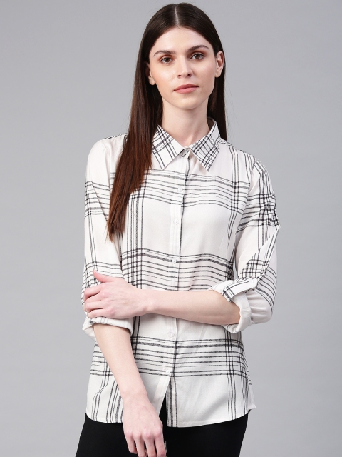 

Alena Women White & Black Regular Fit Checked Casual Shirt