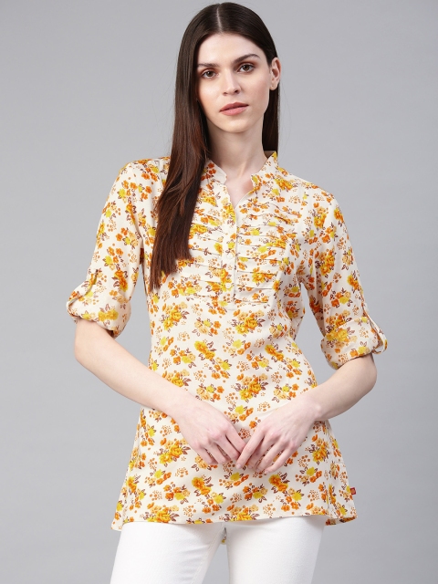 

Alena Women White & Yellow Printed Top