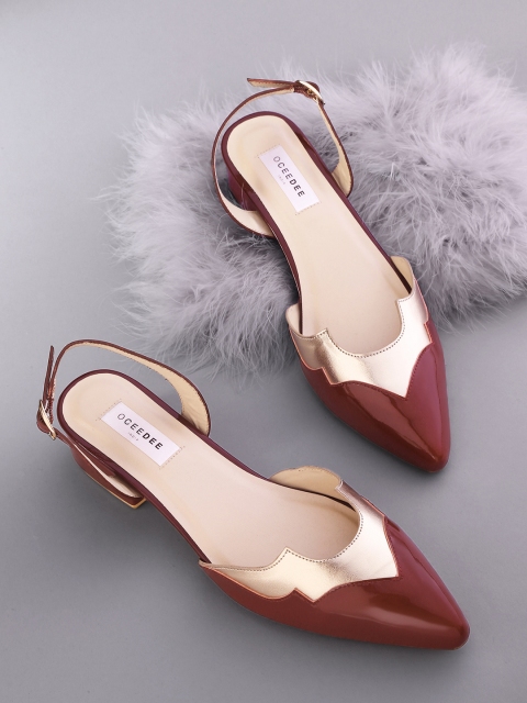 

OCEEDEE Women Burgundy & Gold-Toned Colourblocked Heels