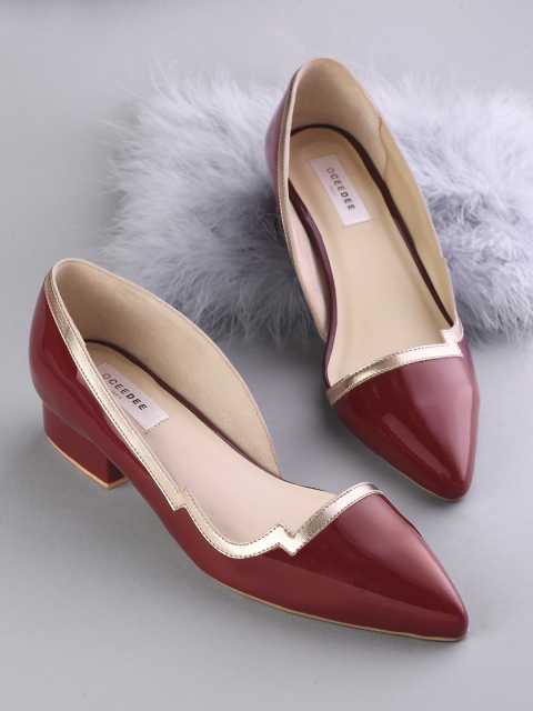 

OCEEDEE Women Burgundy & Gold-Toned Solid Pumps