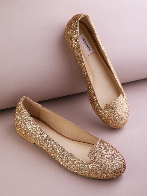 

OCEEDEE Women Gold-Toned Glitter Ballerinas