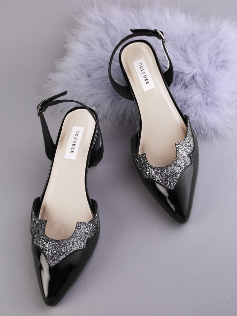 

OCEEDEE Women Black & Gunmetal-Toned Colourblocked Pumps