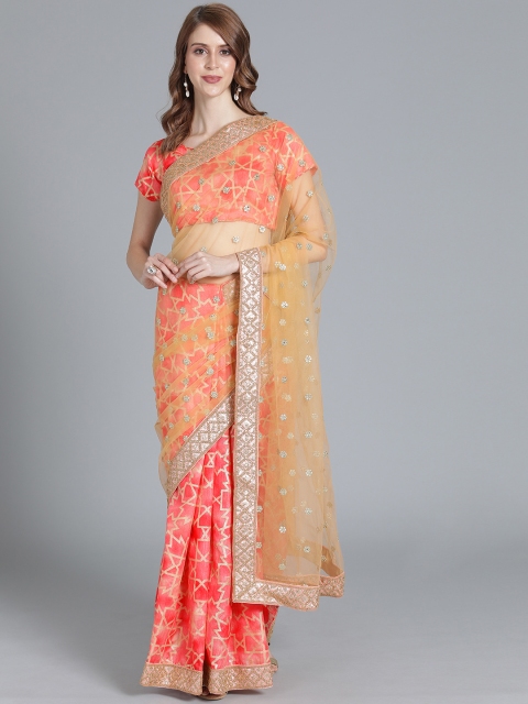 

EthnoVogue Pink Printed Cotton Made To Measure Embroidered Saree with Blouse