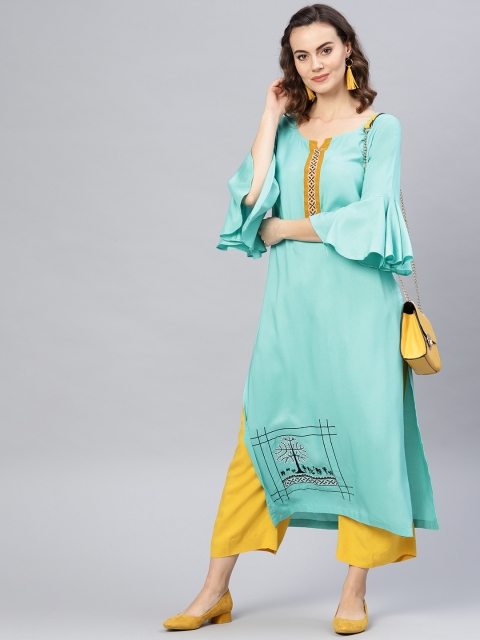 

Pannkh Women Blue Solid Straight Kurta