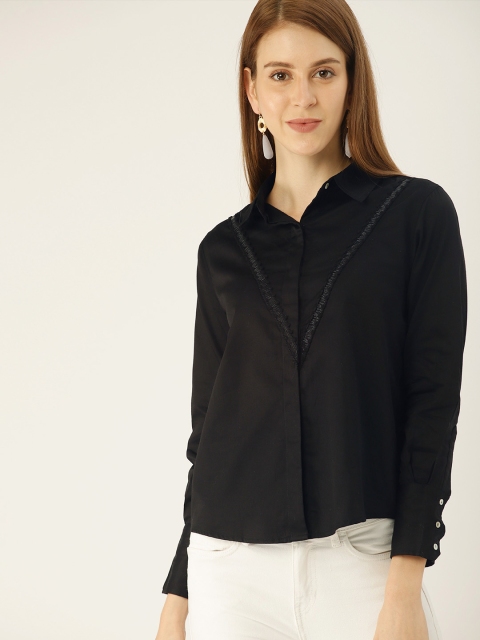 

NUSH Women Black Regular Fit Solid Casual Shirt