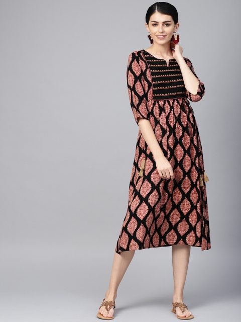 

Juniper Women Black & Pink Printed A-Line Dress