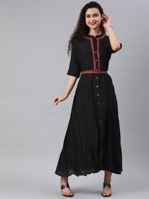 

Juniper Women Black Embroidered Maxi Dress