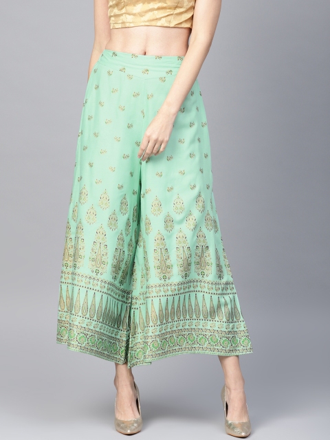 

Juniper Women Green & Golden Foil Print Cropped Wide Leg Palazzos