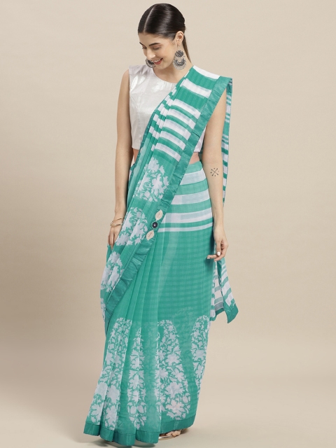 

Nanda Silk Mills Turquoise Blue & White Poly Chiffon Printed Saree