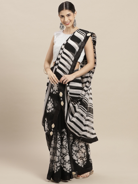 

Nanda Silk Mills Black & White Poly Chiffon Printed Saree