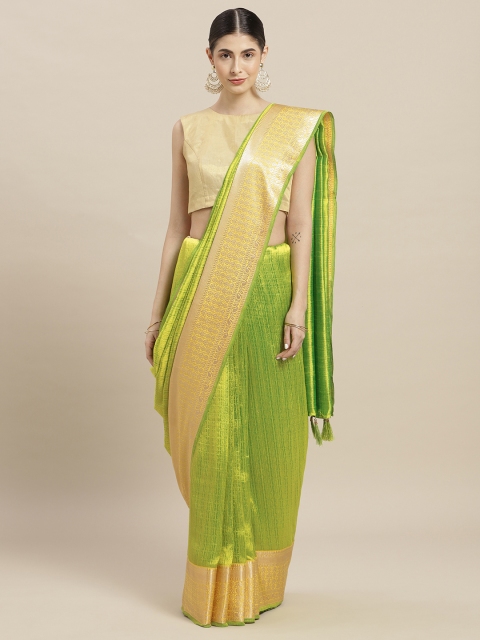 

Nanda Silk Mills Green & Yellow Poly Crepe Woven Design Saree