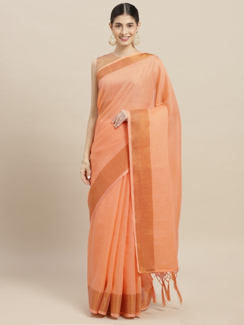 

Nanda Silk Mills Peach-Coloured Solid Cotton Blend Saree