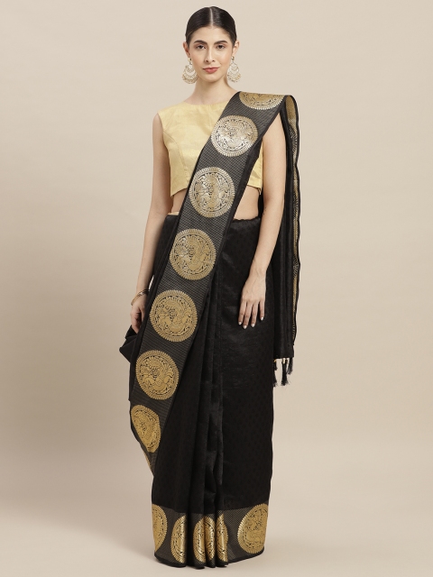 

Nanda Silk Mills Black Woven Design Poly Crepe Saree