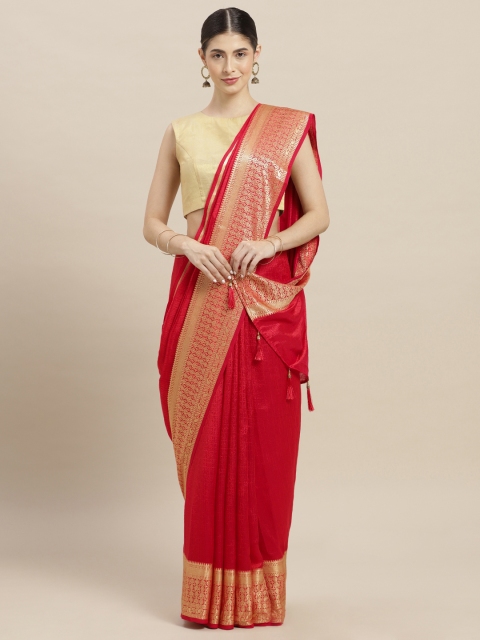

Nanda Silk Mills Red Woven Design Poly Crepe Saree