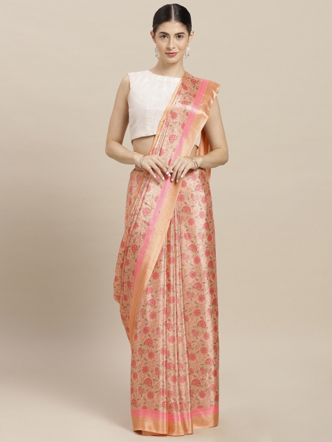 

Nanda Silk Mills Peach-Coloured & Pink Poly Crepe Printed Saree