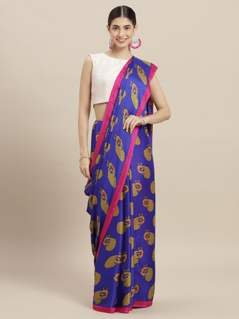 

Nanda Silk Mills Blue & Beige Poly Crepe Printed Saree