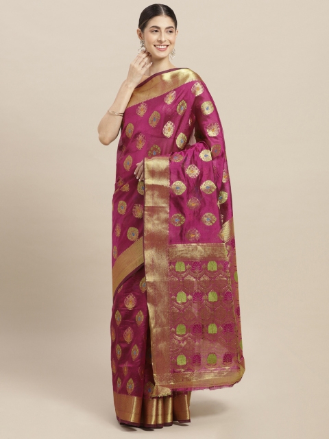 

Nanda Silk Mills Magenta & Gold-Toned Art Silk Woven Design Saree