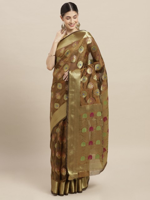 

Nanda Silk Mills Brown & Gold-Toned Art Silk Woven Design Saree