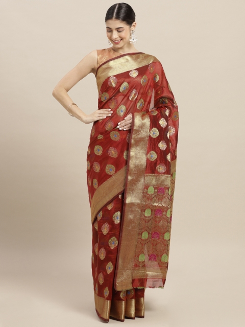 

Nanda Silk Mills Maroon & Gold-Toned Art Silk Woven Design Saree